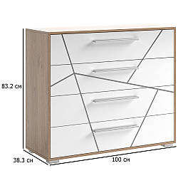 Комод для підлітка з ящиками Тоні 100 см дуб артизан з фасадом німфеа альба з шовкографією