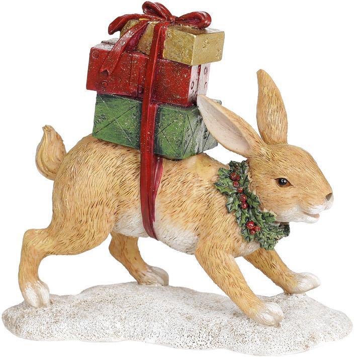 Декоративна статуетка "Рудий Заєць з подарунками" 19.5х7.5х18см greenpharm, полістоун, фото 1