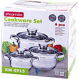 Набір 3 каструлі Kamille Desiree 1л, greenpharm  1.5л, greenpharm  2л greenpharm з нержавіючої сталі з мірною шкалою, фото 6