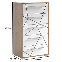 Високий комод із ящиками Тоні 60 см дуб артизан з фасадом німфеа альба з шовкографією в кімнату