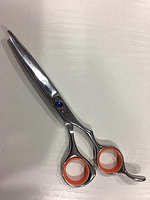 Ножницы парикмахерские ЭСТЕТ 5.5 прямые смещенные синий камень оранжевые кольца