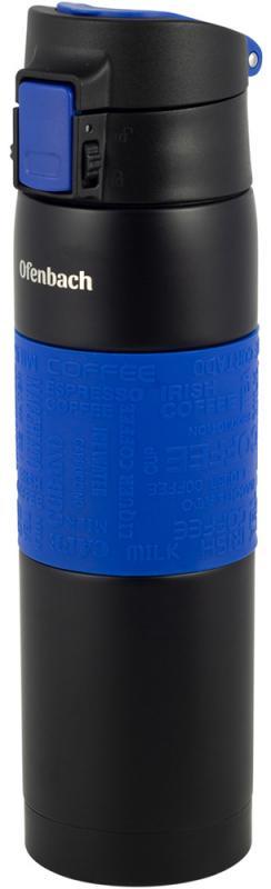 Термос-пляшка Ofenbach Elegance 480мл greenpharm greenpharm  із силіконовою блакитною вставкою, фото 1