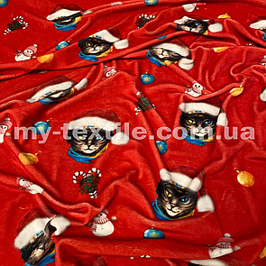 Велюр спорт друкований принт Новорічні котики