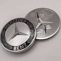 Знак на капот Mercedes-Benz Эмблема 57 мм на капот значек два пина A0008171601 черный винок