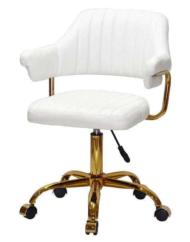Крісло Jeff GD-Office білий шкірозамінник на золотій хрестовині з колесами, з регульованою висотою, фото 1