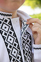 Вишиванка дитяча лляна для хлопчика біла. Українська вишиванка з довгим рукавом Розмір 56-104