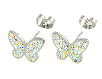 Серьги Xuping TTM Stainless Steel цвет Родий пусеты "Бабочки с радужными кристаллами"