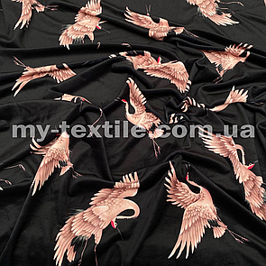 Велюр спорт друкований принт Чаплі на чорному