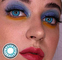 Цветные контактные линзы голубые Lermoo vika tricolor blue с диоптриями для зрения от - 1 до - 7