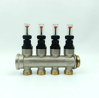 Колекторна балка з витратоміром (лінія подачі) 4 виходи 1" RBM