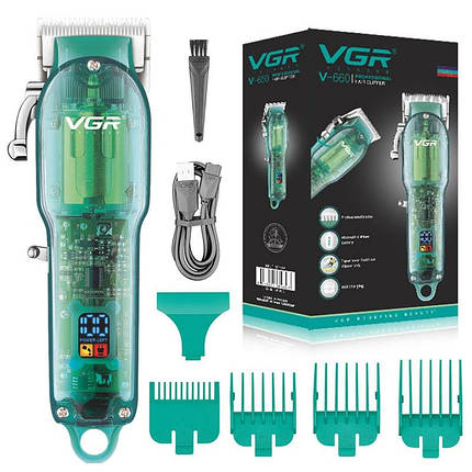 Професійна машинка для стриження VGR Professional Clipper Transparent Green V-660 (20), фото 1