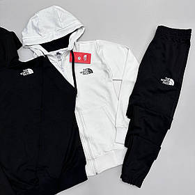 Спортивний чоловічий костюм The North Face осінній Зіп худі та штани White Black Комплект чоловічий ТОП якості