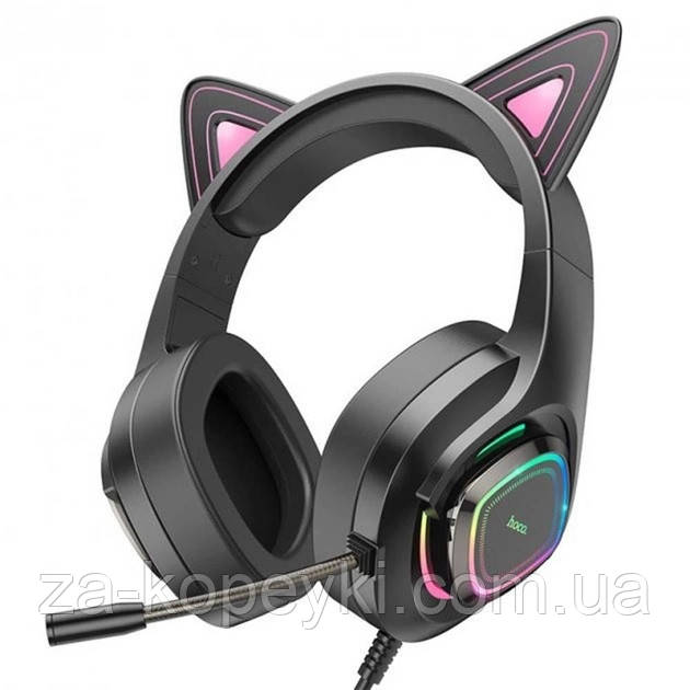 Ігрові навушники з мікрофоном Hoco W107 Cute Cat Ear з RGB підсвічуванням та вушками