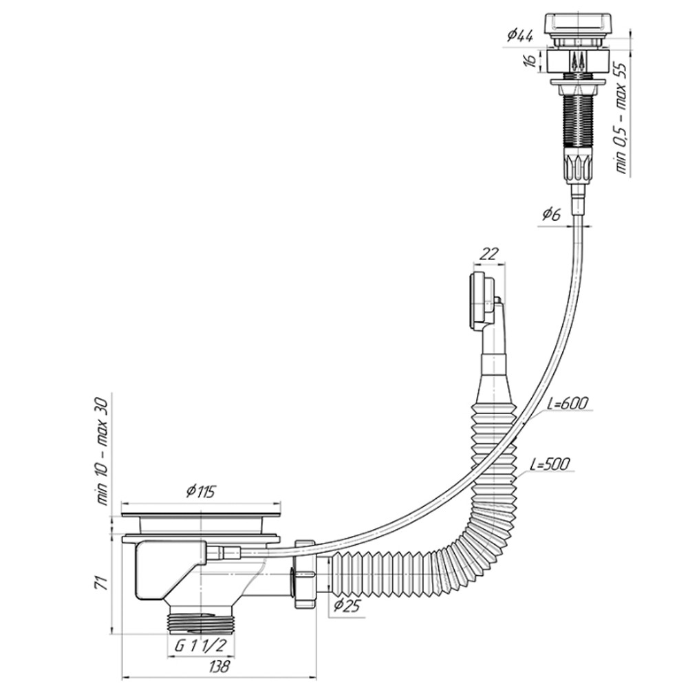 Перелив АНІ ПЛАСТ напівавтомат для мийки 3 1/2" з круглим вертикальним корпусом, 50 мм (NM320SL) - фото 3 - id-p1907821785
