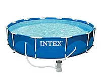 Каркасный круглый бассейн на металлическом каркасе Intex 28212 с насосом 366 x 76 см Синий
