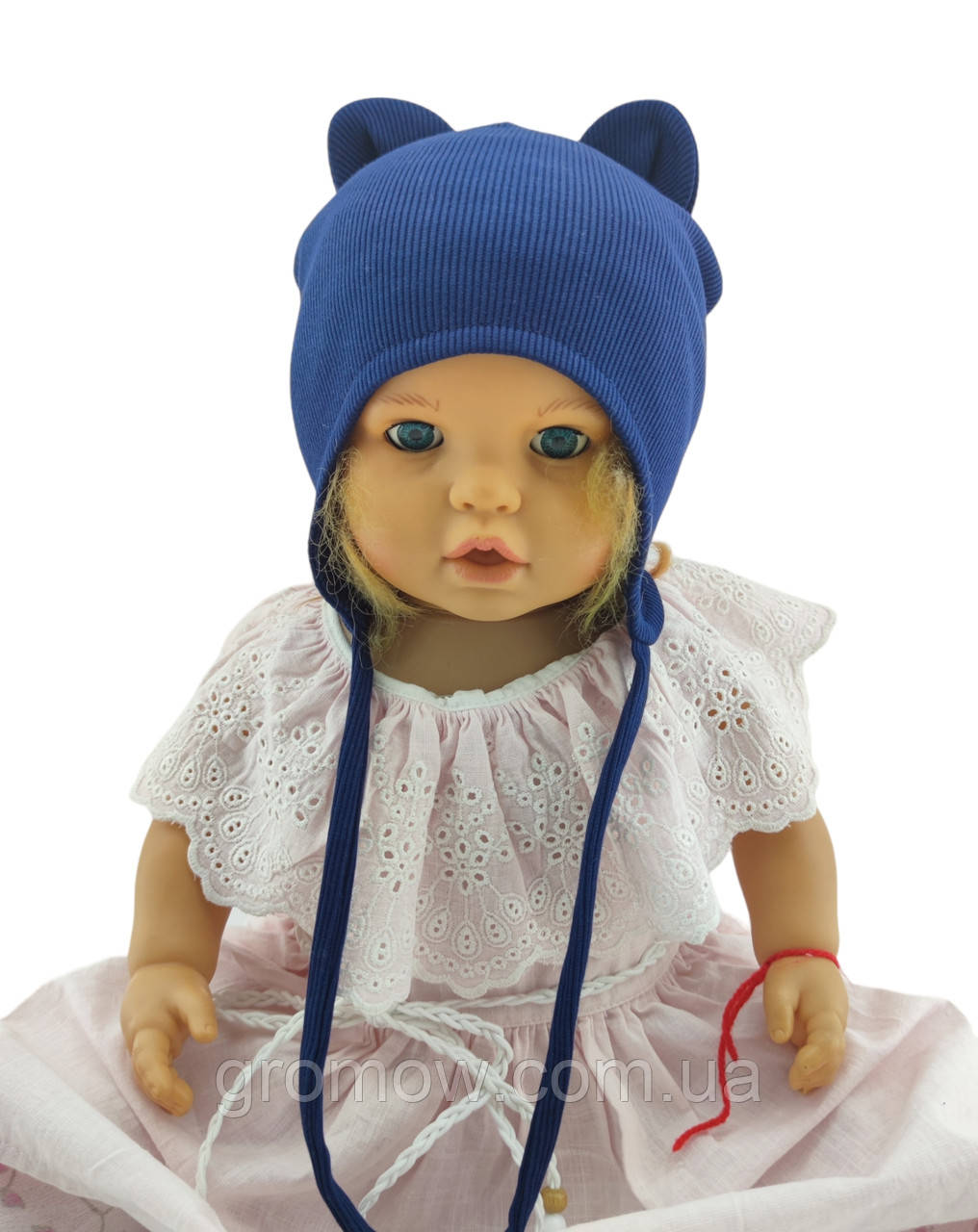 Шапка дитяча трикотажна подвійна для новонароджених головні убори синій (ШД296), фото 1