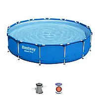 Каркасный круглый бассейн Bestway 5612E Steel Pro с насосом 396 x 84 см Синий