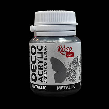Фарба акрилова для декору 20 мл, металік, ROSA Acrylic DECO 52, Античне срібло