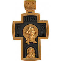 Мужской православный крест c вставкой из эбенового дерева в золота со шнурком