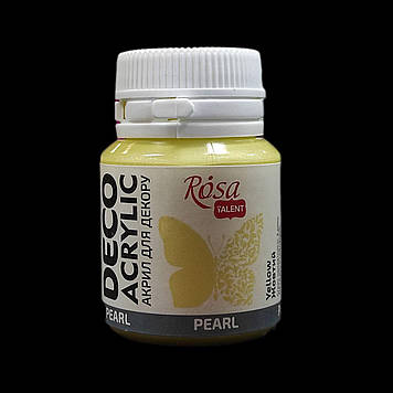 Фарба акрилова для декору 20 мл, металік, ROSA Acrylic DECO 74, Жовта