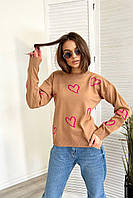 Укороченный женский вязаный свитер Стильный женский свитер машинной вязки Бежевый