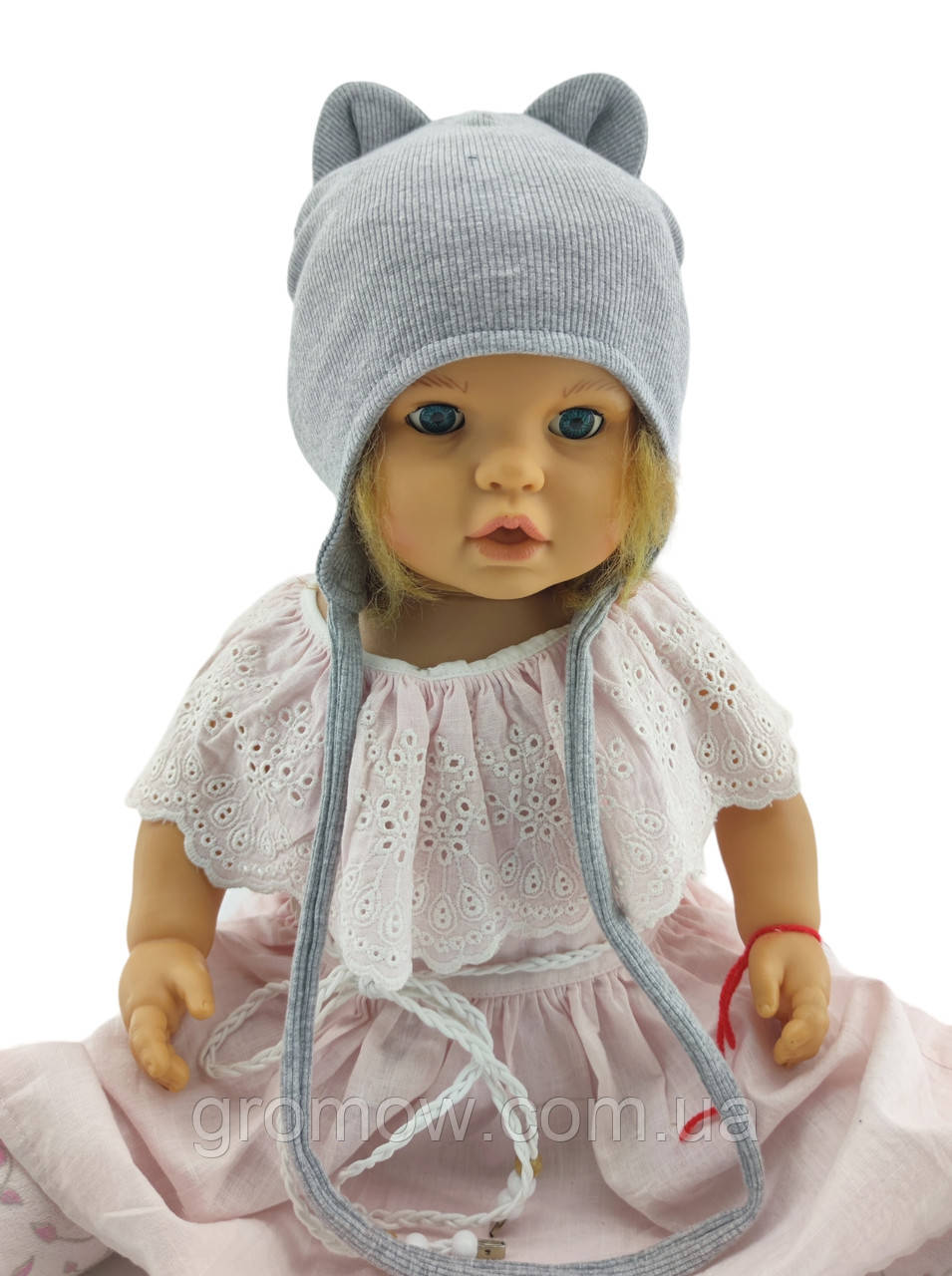 Шапка дитяча трикотажна подвійна для новонароджених головні убори сірий (ШД300), фото 1