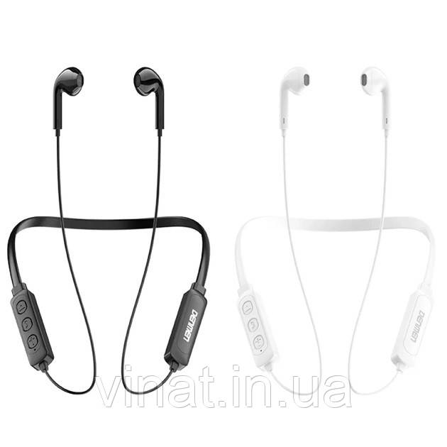 Бездротові bluetooth навушники з мікрофоном для бігу та спорту DENMEN DL01 чорні/білі