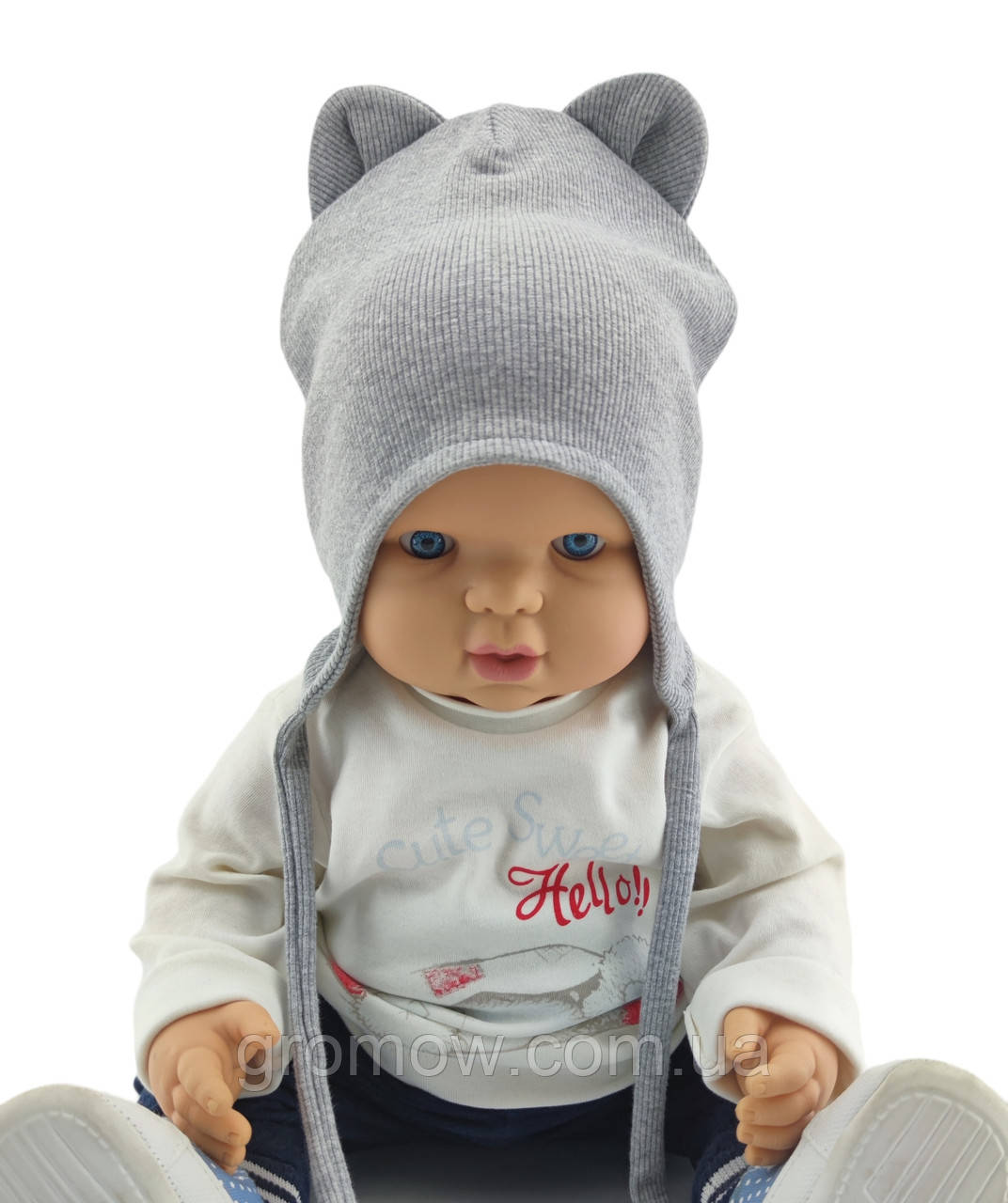 Шапка дитяча трикотажна подвійна для новонароджених головні убори сірий (ШД301), фото 1