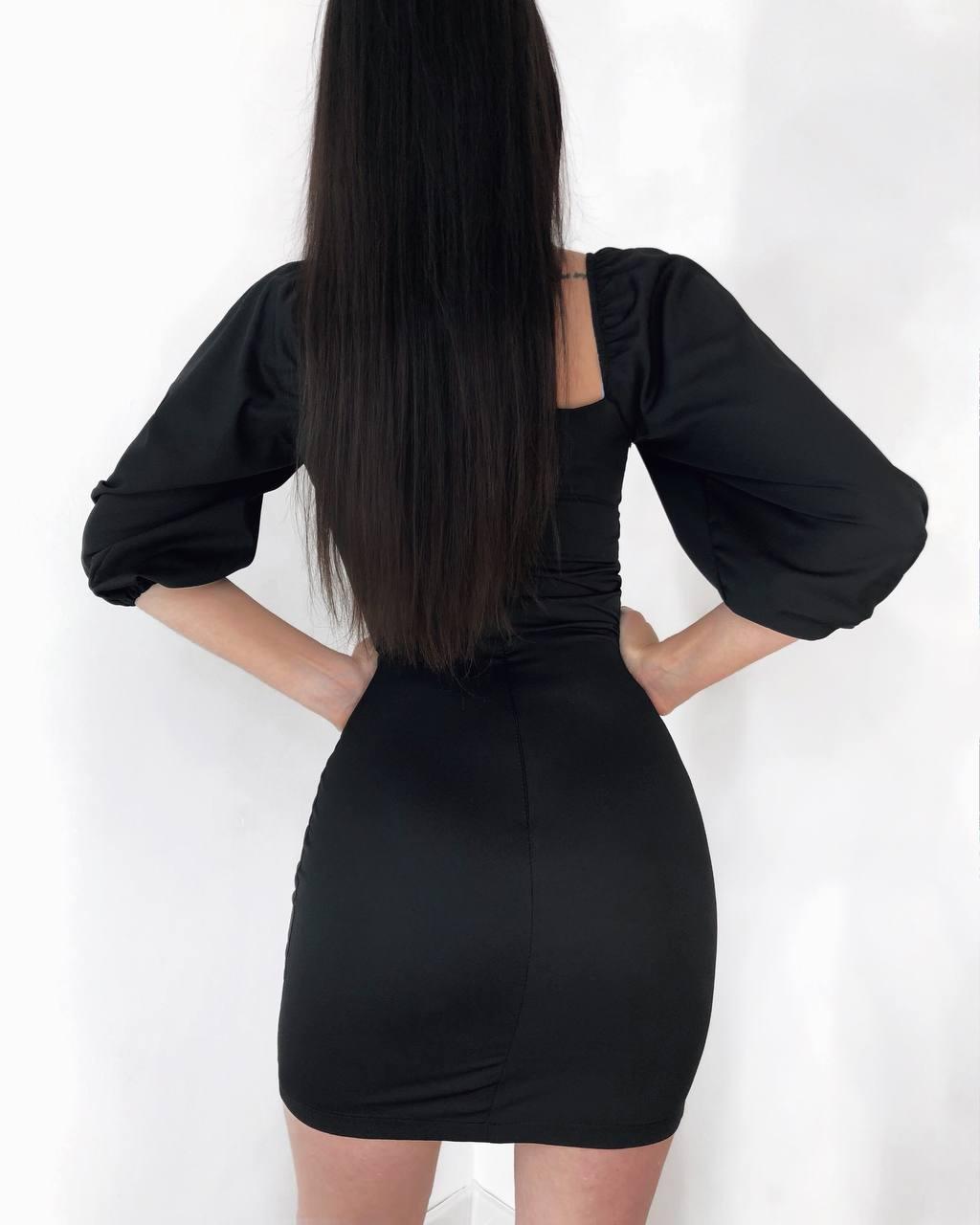 Черное облегающее женское платье мини Молодежное стильное платье с открытыми плечами - фото 7 - id-p1907893800