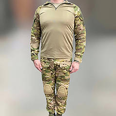 Військова форма Attack (убакс + штани), бавовна-ріпстоп, мультикам, розмір L, з наколінниками та налокітниками