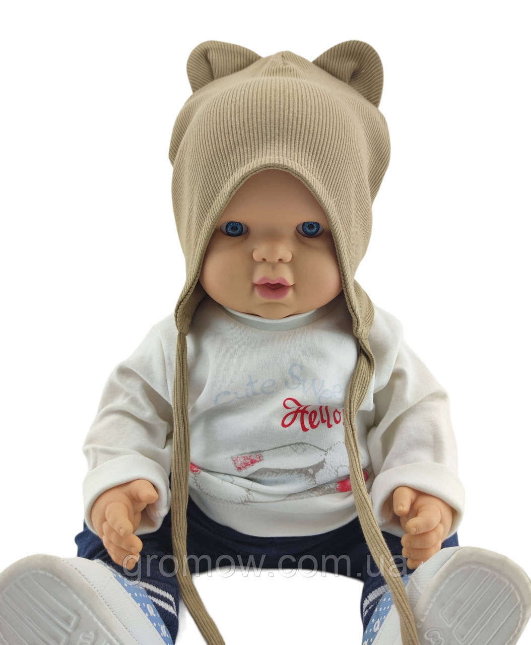 Шапка дитяча трикотажна подвійна для новонароджених головні убори бежевий (ШД303), фото 1