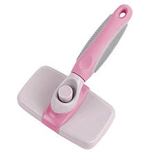 Пластиковий гребінець для вичісування вовни з кнопкою для котів, собак, кроликів, Рожевий, фото 3