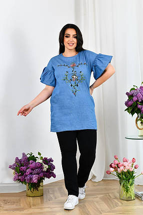 Блузка з коротким рукавом мул легкої джинси розміри батал, фото 2