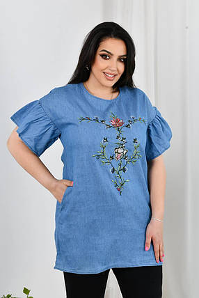Блузка з коротким рукавом мул легкої джинси розміри батал, фото 1