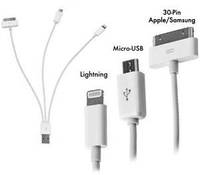 4в1 Кабель-адаптер-ЗУ USB to Apple 30p/8p Lightning, micro USB для iPhone 3/4/4s/5, iPad Mini, iPod, Samsung