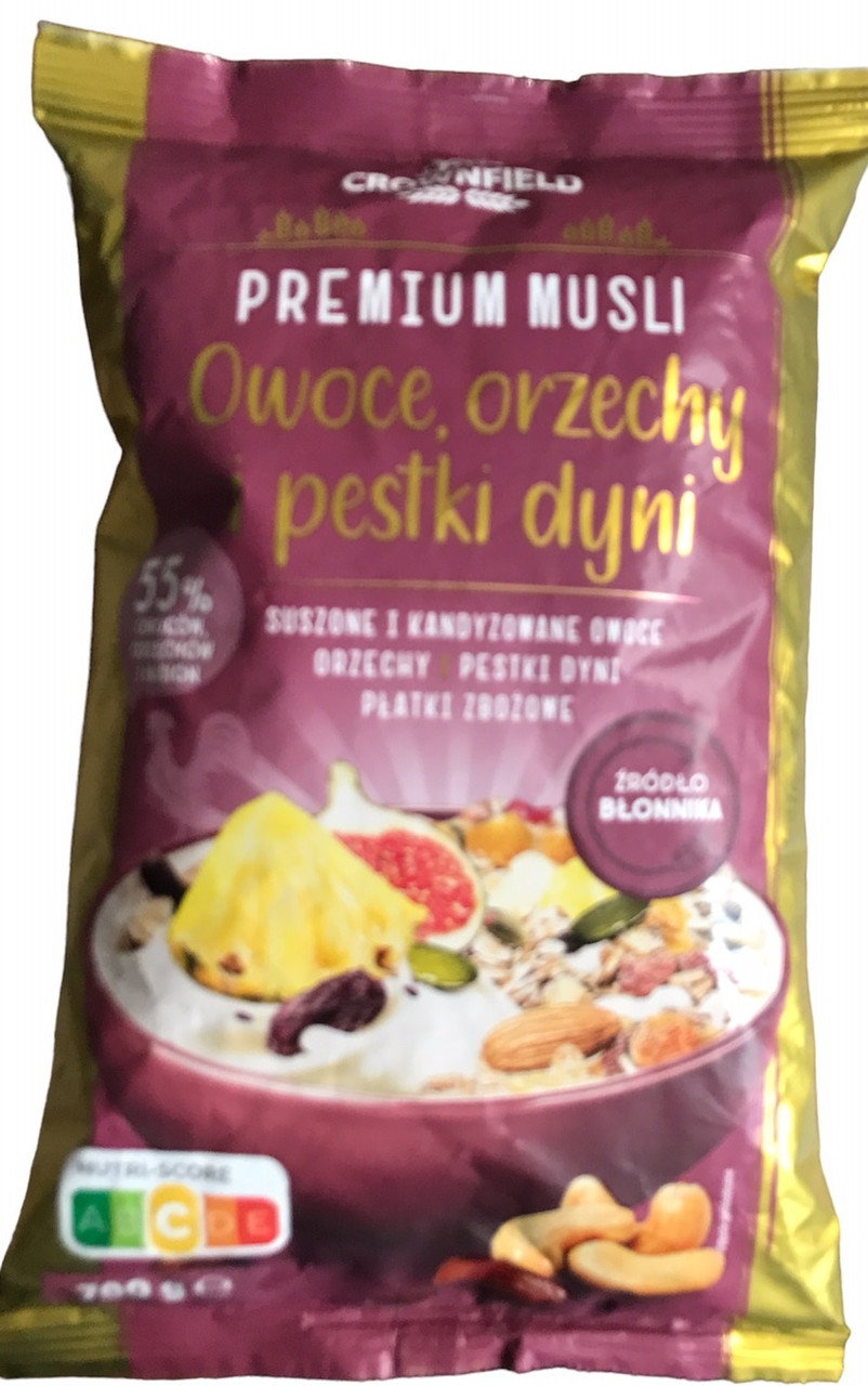 Мюслі Crownfield Premium musli з фруктами, горіхами і насінням 750 гр