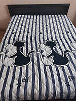 Стеганное покривало-одеяло, плед велюр евро 215-240 чёрно-белые коты