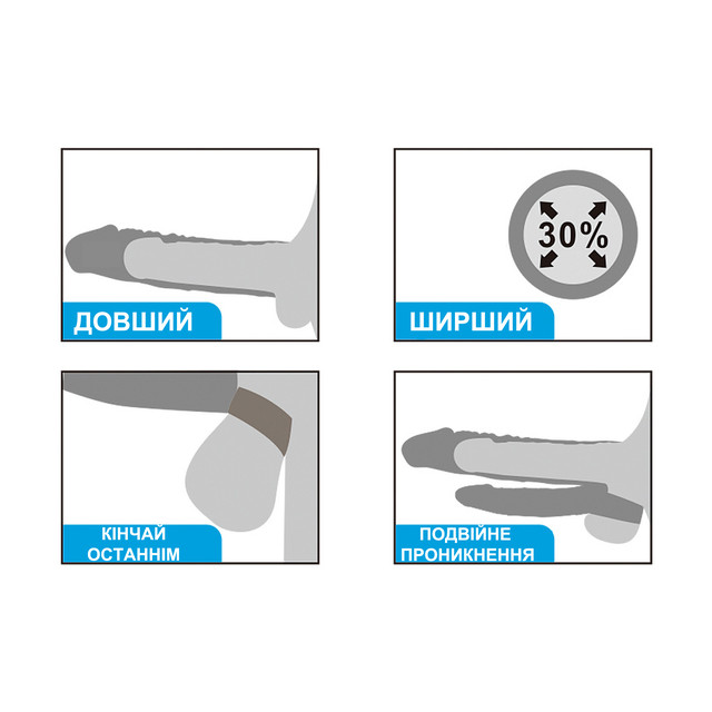 Подовжуюча вібро-насадка для подвійного проникнення Pleasure X-Tender, збільшення на 2,5 см