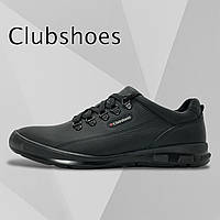 Мужские осенние кроссовки Clubshoes черные кожаные с шнуровкой осень/весна деми K1т