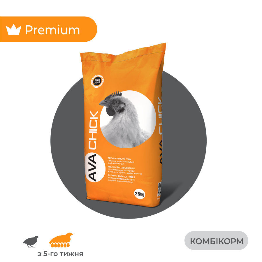 Комбікорм для яєчних перепелів AVA Chick HQ G/F Мішок 25 кг