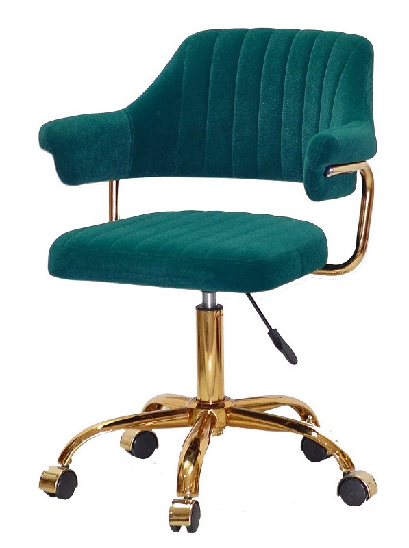 Крісло Jeff GD-Office велюр зелений 1003 на золотій хрестовині з колесами, з регульованою висотою, фото 1