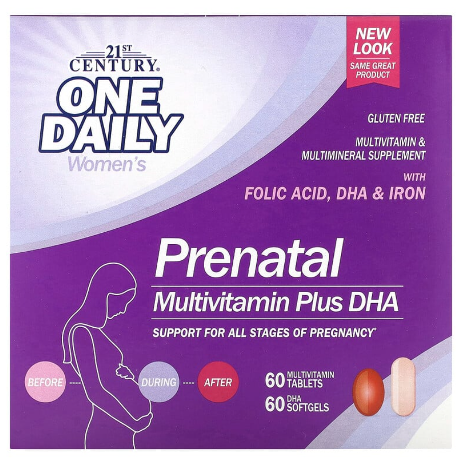 Вітаміни Prenatal Multivitamin Plus DHA 2 Bottles 21st Century 60 таблеток / 60 капсул, фото 1