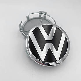 Ковпачки (заглушки) в литі диски VW (Фольцваген) 75 мм Хром лого, Чорні