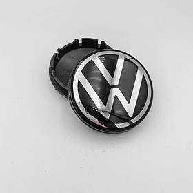 Ковпачки (заглушки) в литі диски VW (Фольцваген) 56 мм Хром NEW лого, Чорні (6CD601171)