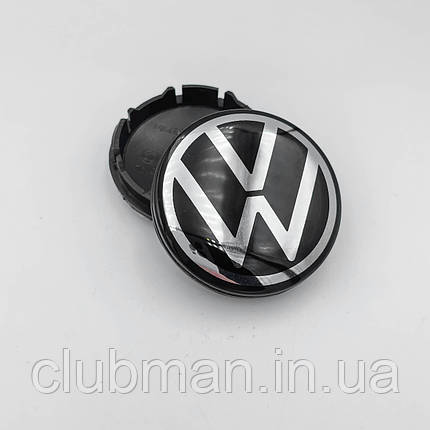 Ковпачки (заглушки) в литі диски VW (Фольцваген) 56 мм Хром NEW лого, Чорні (6CD601171), фото 1