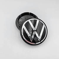 Колпачки (заглушки) в литые диски VW (Фольксваген) 65 мм Хром NEW лого, Чёрные (5G0601171)