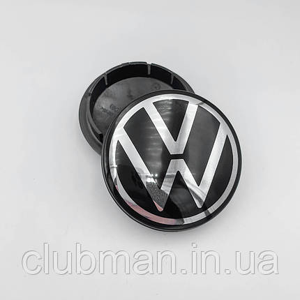 Ковпачки (заглушки) на литі диски VW (Фольксваген) 65 мм Хром NEW лого, Чорні (5G0601171), фото 1