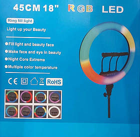 Світлодіодна кільцева лампа LED RGB MJJ-45см, Лампа від USB (селфі кільце для фото з тримачем LED