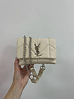 Женская сумка клатч Yves Saint Laurent Puff Mini Cream/Silver (кремовая) KIS06041 сумочка с эмблемой YSL