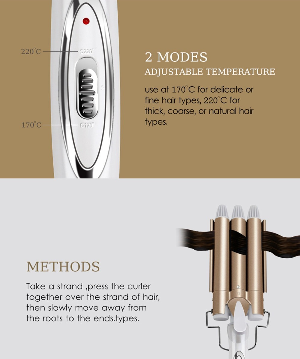 Тройная плойка для волос 45W "Geemy GM-1988" Бело-золотистая, трехволновая плойка для волн (плойка хвиля) (TO) - фото 7 - id-p1908064254